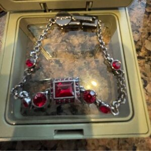 Givenchy Silver and Red Gemstone Bracelet